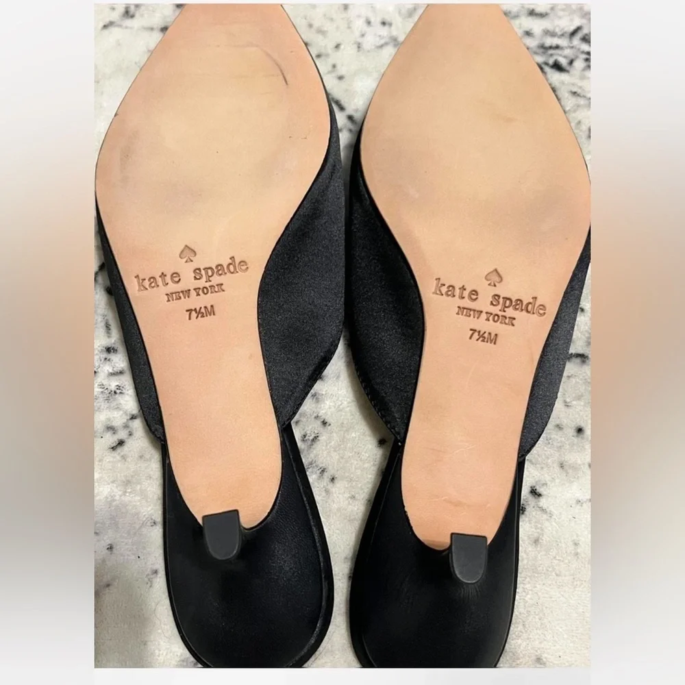 NEW Kate Spade Darlene Black Satin Jewelled Bow Kitten Heel Slide Mules 7.5